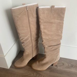 Knee high tan heeled boots